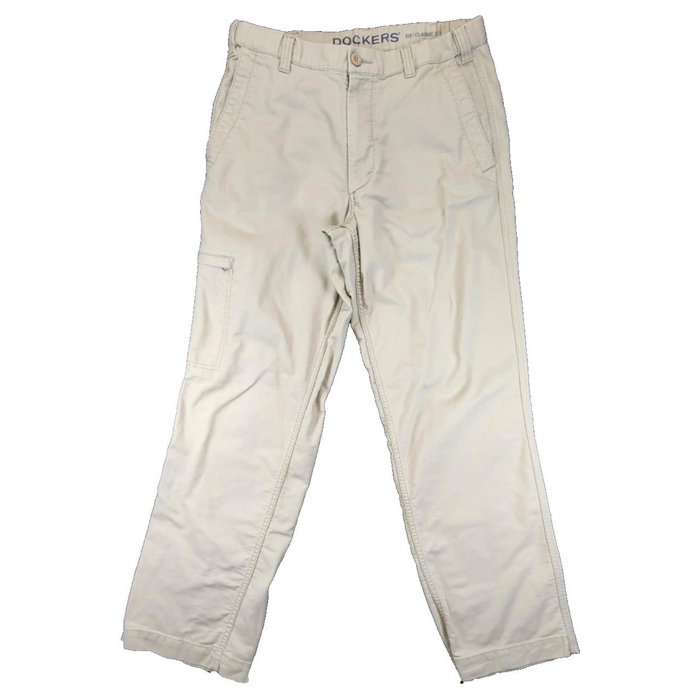 Dockers Cargo Pants Mens 34x32 Beige D3 Classic Fit Khaki Utility Chino - Picture 2 of 9